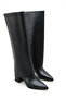 Black Leather Detachable Women's Boots with Gaiter Detail, 6 cm Heel, Pointed Toe, Zippered - 3