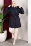 Detachable Hooded Fur and Welsoft Lined Hijab Coat 85cm - Navy Blue - 5