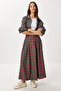Checkered Pleated Flared Woven Skirt Lnt0044 Anthracite Burgundy - 3
