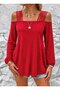 New Season Women's Off-The-Shoulder Stripe Detailed Long Sleeve Viscose Stylish Blouse - 2