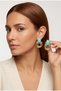 Turquoise Color Stone Gold Layered Round Earrings - 2