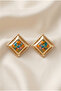 Orange Multicolor Patterned Gold Framed Large Square Earrings