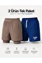 Men's 2-Piece Training Shorts Set |   2-in-1 Coffee Shorts with Inner Tights + Blue Training Dept. Sports Shorts - 7