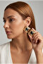 Black Marble Patterned Gold Framed Large Square Earrings - 2