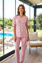 Women's Collar Part Lace Detailed Short Sleeve Combed Cotton Pajama Set 05 Pink - 2