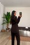 Long Straight Scarf Collar Clip Closure Design Equivalent Tok Fabric Blazer Jacket Blouse Carrot Pipe Leg High Honey Fabric Trousers Two-Piece Stylish Suit - 3
