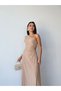 Beige One-Shoulder Waist Draped Dress with Panel Detail - 5