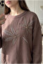 Brown Leaf Pattern Bead Embroidered 100% Cotton Sweatshirt - 2