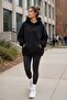 Unisex Oversize Black Hooded Sweatshirt Suitable for School, 3 Thread Threaded Kangaroo Pocket Casual Sports Top Wear - 3