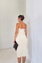 Ecru Neck Accessory Detailed Backless Slit Sandy Fabric Dress - 2