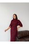 Burgundy Half Sleeve Sequin Embroidered Midi Dress - 4