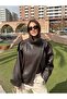 High Collar Asymmetrical Model Lined Textured Leather Jacket