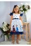 Printed and Buckle-Decorated Birthday Party Dress in White and Navy Blue - 2