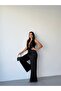Black Tie-Front Patterned Satin Jumpsuit - 2