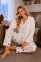 Patterned Milan Knitted Long Sleeve Women's Buttoned Pajama Set