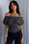 100% Cotton Bele Open Shoulder Fleeced Flexible Crop Top Blouse - 3
