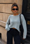 Women's Blue Soft Textured Buttoned Back Sweater - 3