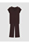 Alita City with a Difference of Lcw Dream Brown Combed Cotton Plain Short Sleeve Women's Pajama Set - 5