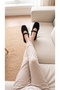 Women's Black Rabbit Fur Buckle Casual Ballerinas 1 cm Byndtav01 - 3