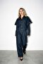 Navy Blue Shoulder Detailed Buttoned Jacket and Loose Cut Trousers Jean Set