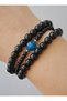 Blue Agate and Onyx Stone Bracelet Set - Multi-Colored - 3