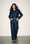 Navy Blue Jacket with Pocket and Button Details & Loose-Fit Jeans Set - 3