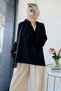 Premium Gabardine Blouse with Zipper on the Shoulder and Scarf Detail - Black - 2