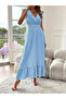 Women's short sleeve, double-breasted, elastic waist muslin dress - 4