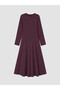 Two Mt Shop Quality Lcw Modest Burgundy Plain Standard & Regular Oval Neck Long Dress - 5