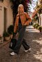 Women's Camel Modern Style Oversized Faux Leather Jacket with Snap Details Nbht02 - 2