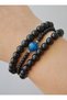 Blue Agate and Onyx Stone Bracelet Set - Multi-Colored