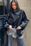 High Collar Asymmetrical Model Lined Textured Leather Jacket