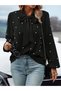 Women's Long-Sleeved Imported Crepe Blouse with Bow Detail and Pearl Embellishments - 2