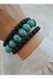 Turquoise Hematite and Onyx Stone Bracelet Set - Multicolor - 2
