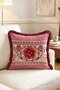 Dried Rose Vintage Floral Motif Border Ethnic Patterned Fringed Throw Pillow Cover - 3