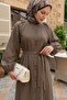 Buttoned Ribbed Belted Linen Light Brown Dress - 2