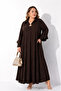 Plus Size Long Shirt Collar Brooch Detailed Elegant Black Women's Dress - 3