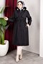 Detachable Hooded Fur and Welsoft Lined Front Allerli Hijab Coat 110cm - Black - 3