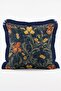 William Morris Style Floral Botanical Iris Motif Luxury Fringed Throw Pillow Cover