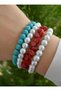 Turkish Coral and Glass Pearl Bracelet Set - Multicolor