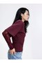 Women's Double Layered Crew Neck T-Shirt with Lace Sleeve Detail - Burgundy - 2