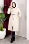 Detachable Hooded Fur and Welsoft Lined Front Allerli Hijab Coat 110cm - Stone - 3