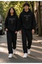 Echo Couple Lover's Combination Unisex Blue Black 3 Thread Oversize Sweatshirt Tracksuit Set Couple Combination - 2