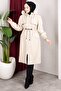 Detachable Hooded Fur and Welsoft Lined Front Allerli Hijab Coat 110cm - Stone - 5