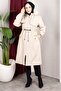 Detachable Hooded Fur and Welsoft Lined Front Allerli Hijab Coat 110cm - Stone - 6