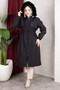 Detachable Hooded Fur and Welsoft Lined Front Allerli Hijab Coat 110cm - Black - 6