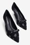 Women's Suede Heeled Shoes Stiletto Pointed Toe Leather Stripe and Bow Detail Lova Black