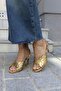 Women's Gold Laser Cut Stone Thin Heeled Slingback Sandals - 3