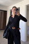 Polo Collar Ribbed Knitwear Cardigan - Black - 4
