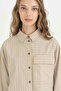 Striped Fabric Mixed Oversize Sports Tunic - Beige - 3